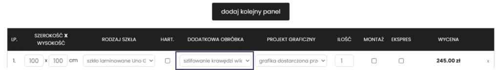 cennik paneli szklanych dodatkowa obrobka Cennik paneli szklanych – dodatkowa obróbka